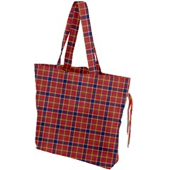 Red Yellow Plaid Drawstring Tote Bag