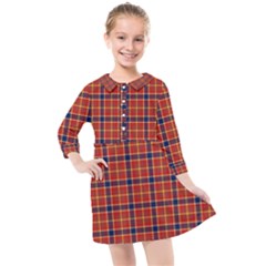 Red Yellow Plaid Kids  Quarter Sleeve Shirt Dress