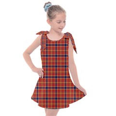 Red Yellow Plaid Kids  Tie Up Tunic Dress