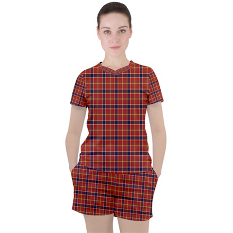 Red Yellow Plaid Women s Tee And Shorts Set by snowwhitegirl