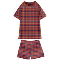 Red Yellow Plaid Kids  Swim Tee And Shorts Set