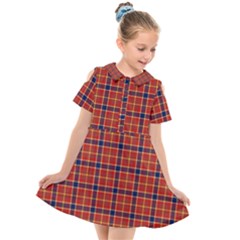 Red Yellow Plaid Kids  Short Sleeve Shirt Dress