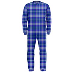 Blue Teal Plaid Onepiece Jumpsuit (men)  by snowwhitegirl