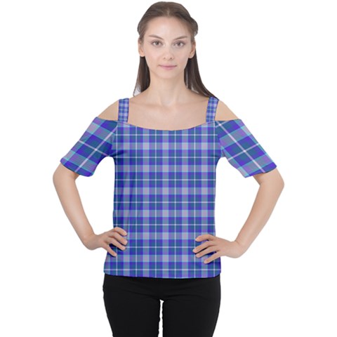 Blue Teal Plaid Cutout Shoulder Tee by snowwhitegirl