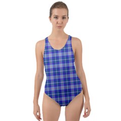 Blue Teal Plaid Cut-out Back One Piece Swimsuit by snowwhitegirl