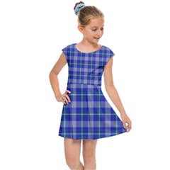 Blue Teal Plaid Kids Cap Sleeve Dress