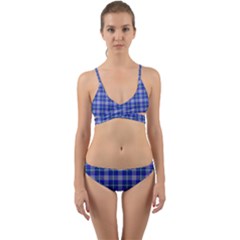 Blue Teal Plaid Wrap Around Bikini Set