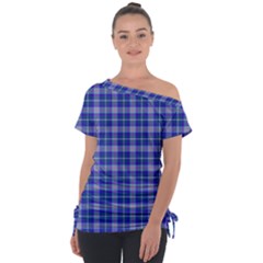 Blue Teal Plaid Tie-up Tee