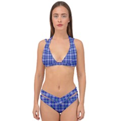 Blue Teal Plaid Double Strap Halter Bikini Set