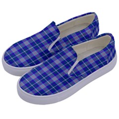 Blue Teal Plaid Kids  Canvas Slip Ons