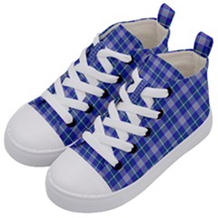 Blue Teal Plaid Kid s Mid-top Canvas Sneakers