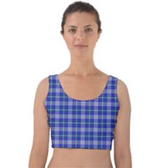 Blue Teal Plaid Velvet Crop Top