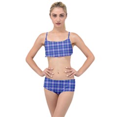 Blue Teal Plaid Layered Top Bikini Set