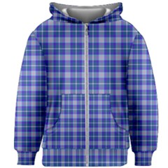 Blue Teal Plaid Kids Zipper Hoodie Without Drawstring