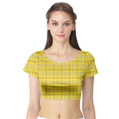 Yellow Sun Plaid Short Sleeve Crop Top by snowwhitegirl