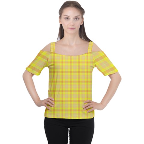 Yellow Sun Plaid Cutout Shoulder Tee by snowwhitegirl