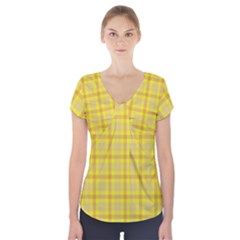 Yellow Sun Plaid Short Sleeve Front Detail Top by snowwhitegirl