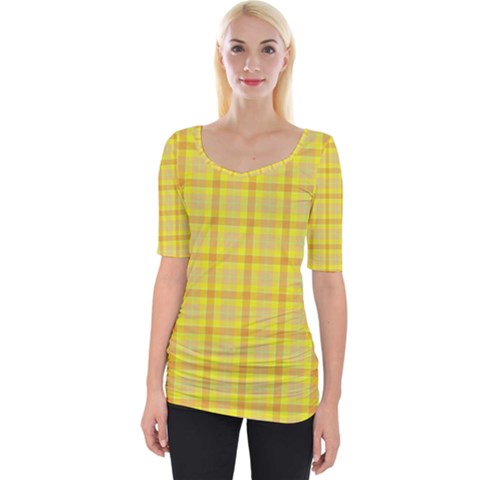 Yellow Sun Plaid Wide Neckline Tee by snowwhitegirl