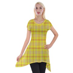 Yellow Sun Plaid Short Sleeve Side Drop Tunic by snowwhitegirl