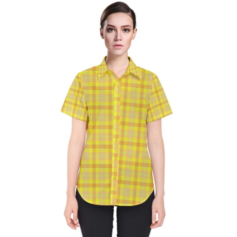 Yellow Sun Plaid Women s Short Sleeve Shirt by snowwhitegirl