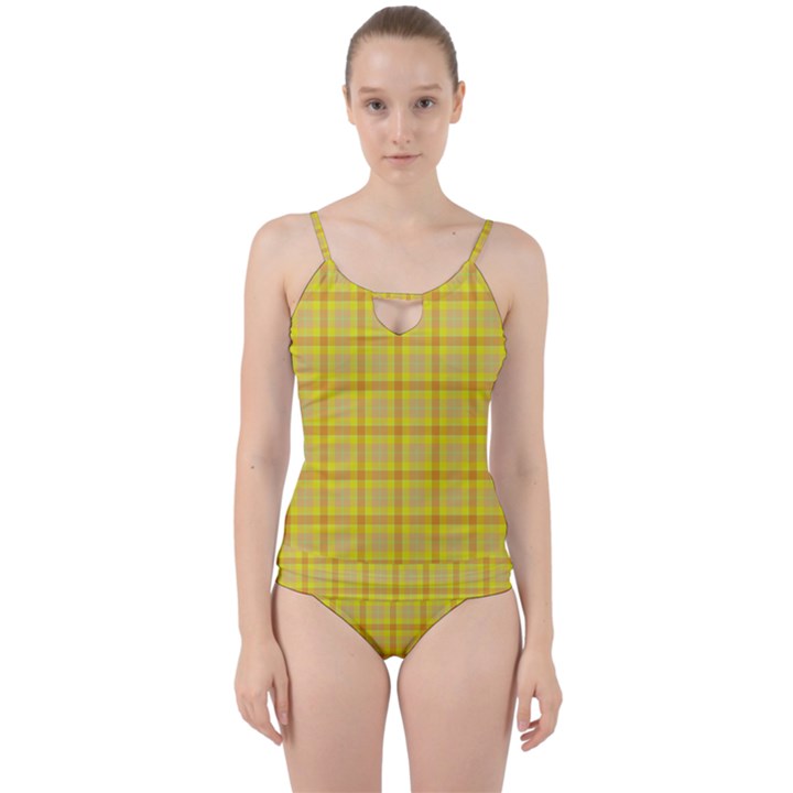 Yellow Sun Plaid Cut Out Top Tankini Set