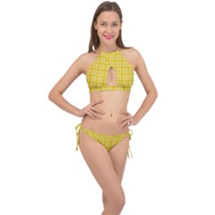 Yellow Sun Plaid Cross Front Halter Bikini Set