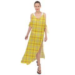 Yellow Sun Plaid Maxi Chiffon Cover Up Dress