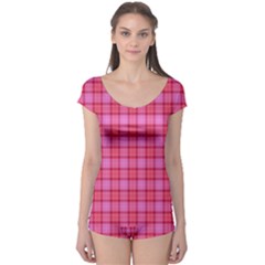 Valentine Pink Red Plaid Boyleg Leotard  by snowwhitegirl