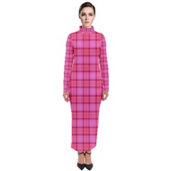 Valentine Pink Red Plaid Turtleneck Maxi Dress