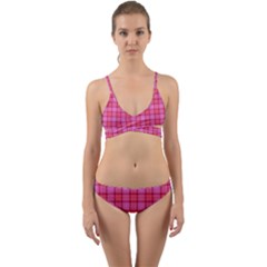 Valentine Pink Red Plaid Wrap Around Bikini Set