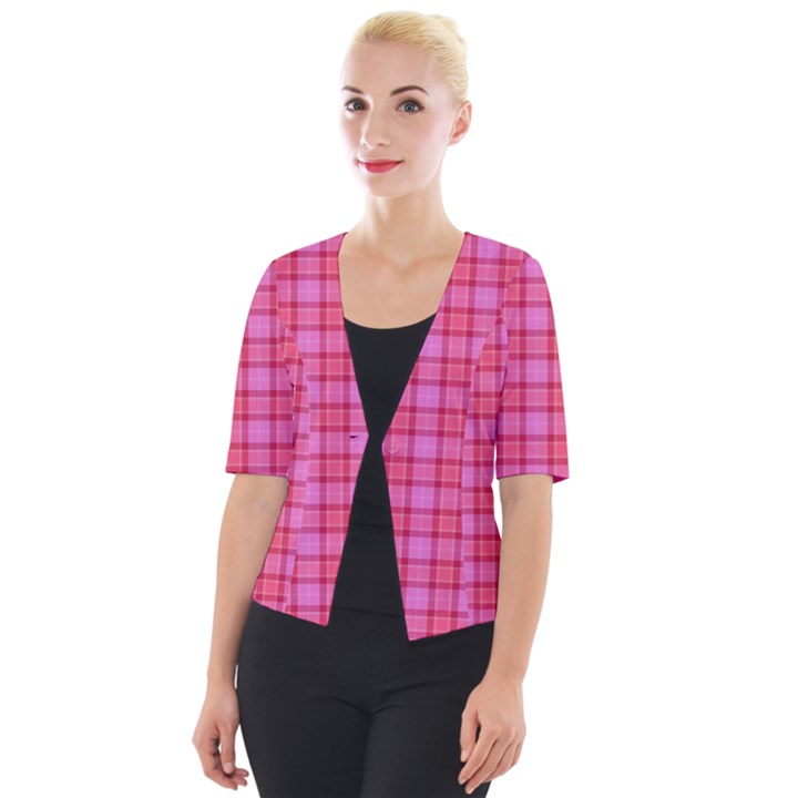 Valentine Pink Red Plaid Cropped Button Cardigan