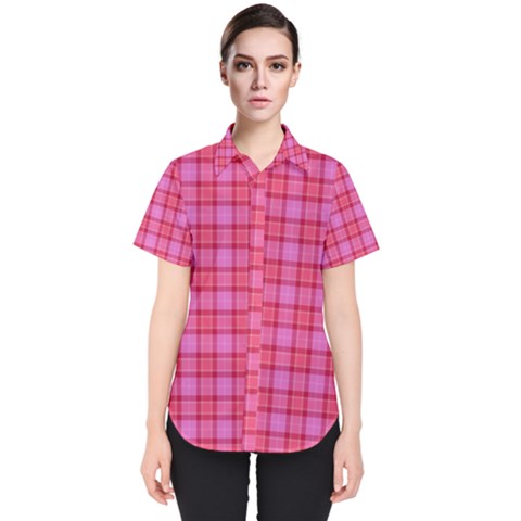 Valentine Pink Red Plaid Women s Short Sleeve Shirt by snowwhitegirl