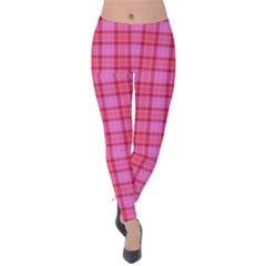 Valentine Pink Red Plaid Velvet Leggings by snowwhitegirl