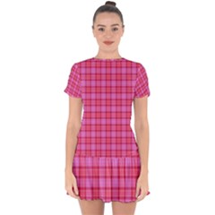 Valentine Pink Red Plaid Drop Hem Mini Chiffon Dress by snowwhitegirl