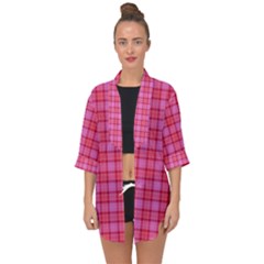 Valentine Pink Red Plaid Open Front Chiffon Kimono