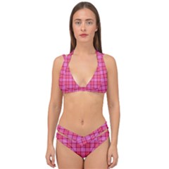 Valentine Pink Red Plaid Double Strap Halter Bikini Set