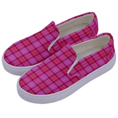 Valentine Pink Red Plaid Kids  Canvas Slip Ons by snowwhitegirl