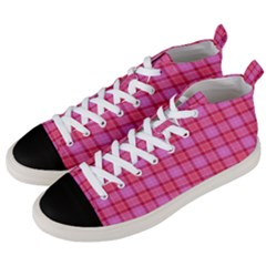 Valentine Pink Red Plaid Men s Mid-top Canvas Sneakers by snowwhitegirl