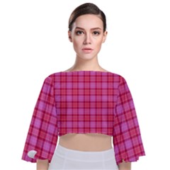 Valentine Pink Red Plaid Tie Back Butterfly Sleeve Chiffon Top