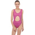 Valentine Pink Red Plaid Center Cut Out Swimsuit View1