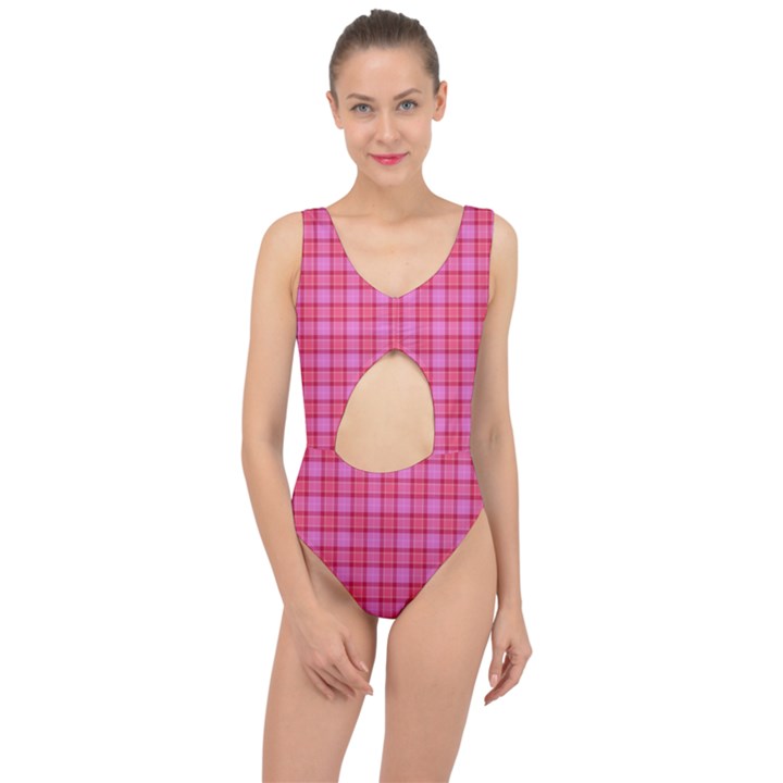 Valentine Pink Red Plaid Center Cut Out Swimsuit