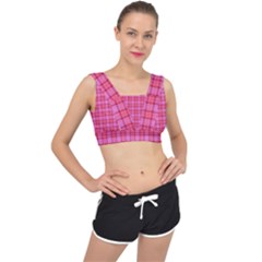 Valentine Pink Red Plaid V-back Sports Bra by snowwhitegirl