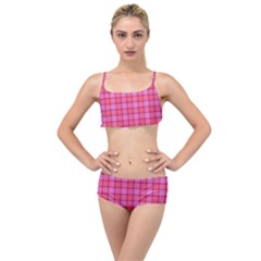 Valentine Pink Red Plaid Layered Top Bikini Set