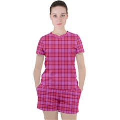 Valentine Pink Red Plaid Women s Tee And Shorts Set