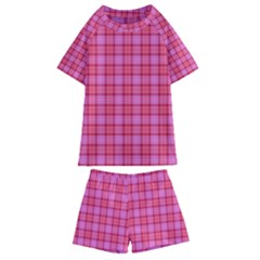 Valentine Pink Red Plaid Kids  Swim Tee And Shorts Set