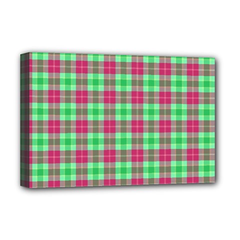 Pink Green Plaid Deluxe Canvas 18  X 12   by snowwhitegirl