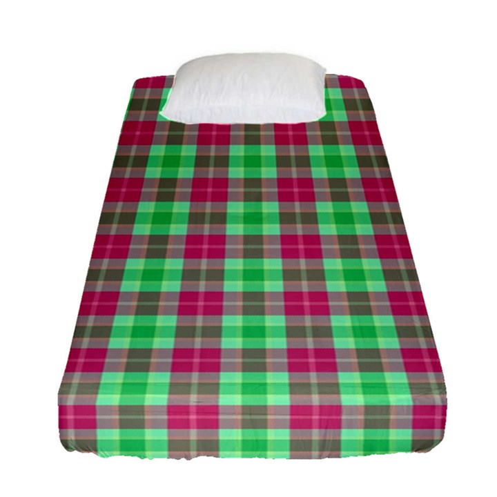 Pink Green Plaid Fitted Sheet (Single Size)