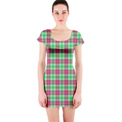 Pink Green Plaid Short Sleeve Bodycon Dress by snowwhitegirl