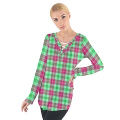 Pink Green Plaid Tie Up Tee by snowwhitegirl