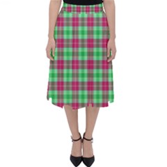 Pink Green Plaid Folding Skater Skirt